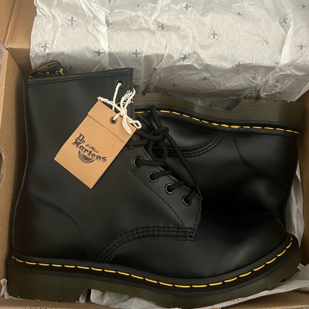 Dr. Martens Classic Black Boots with Yellow Stitching